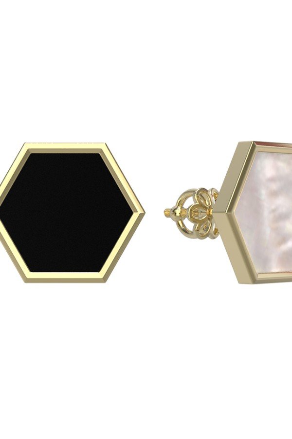 Серьги из лимонного золота c ониксом и перламутром