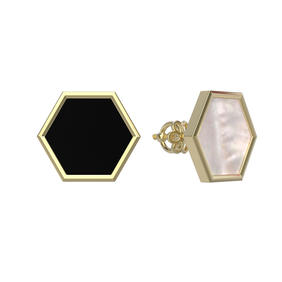 Серьги из лимонного золота 585 пробы c ониксом и перламутром