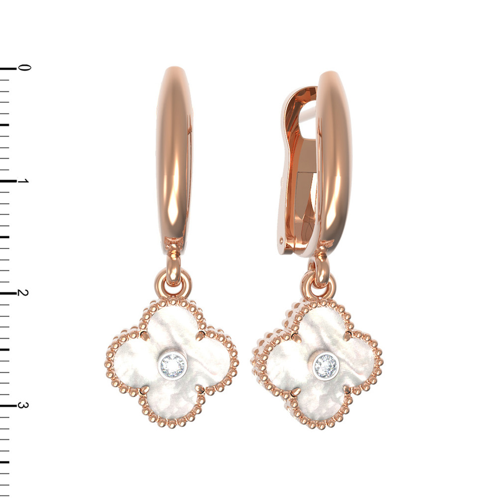 Серьги из красного золота 585 пробы c бриллиантами и перламутром