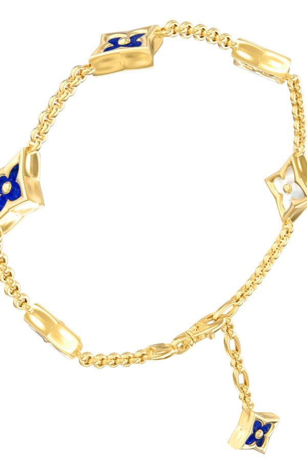 Браслет из лимонного золота c лазуритом и перламутром