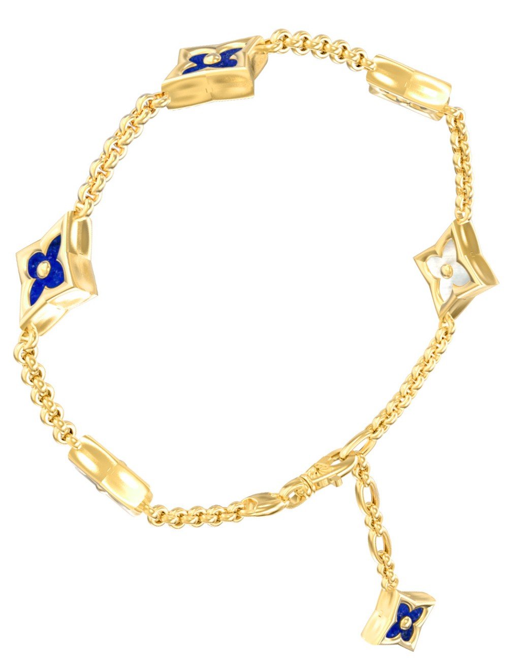 Браслет из лимонного золота c лазуритом и перламутром