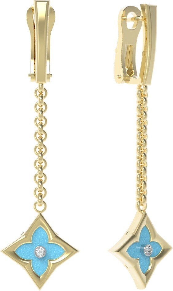 Серьги из лимонного золота c бриллиантами и бирюзой