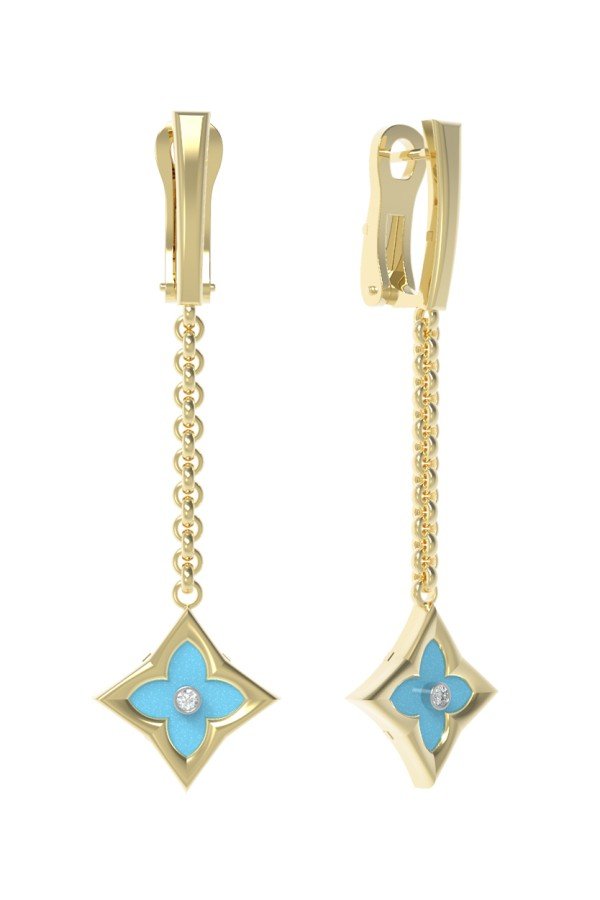 Серьги из лимонного золота c бриллиантами и бирюзой