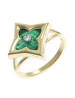 Кольцо из лимонного золота c бриллиантами и малахитом