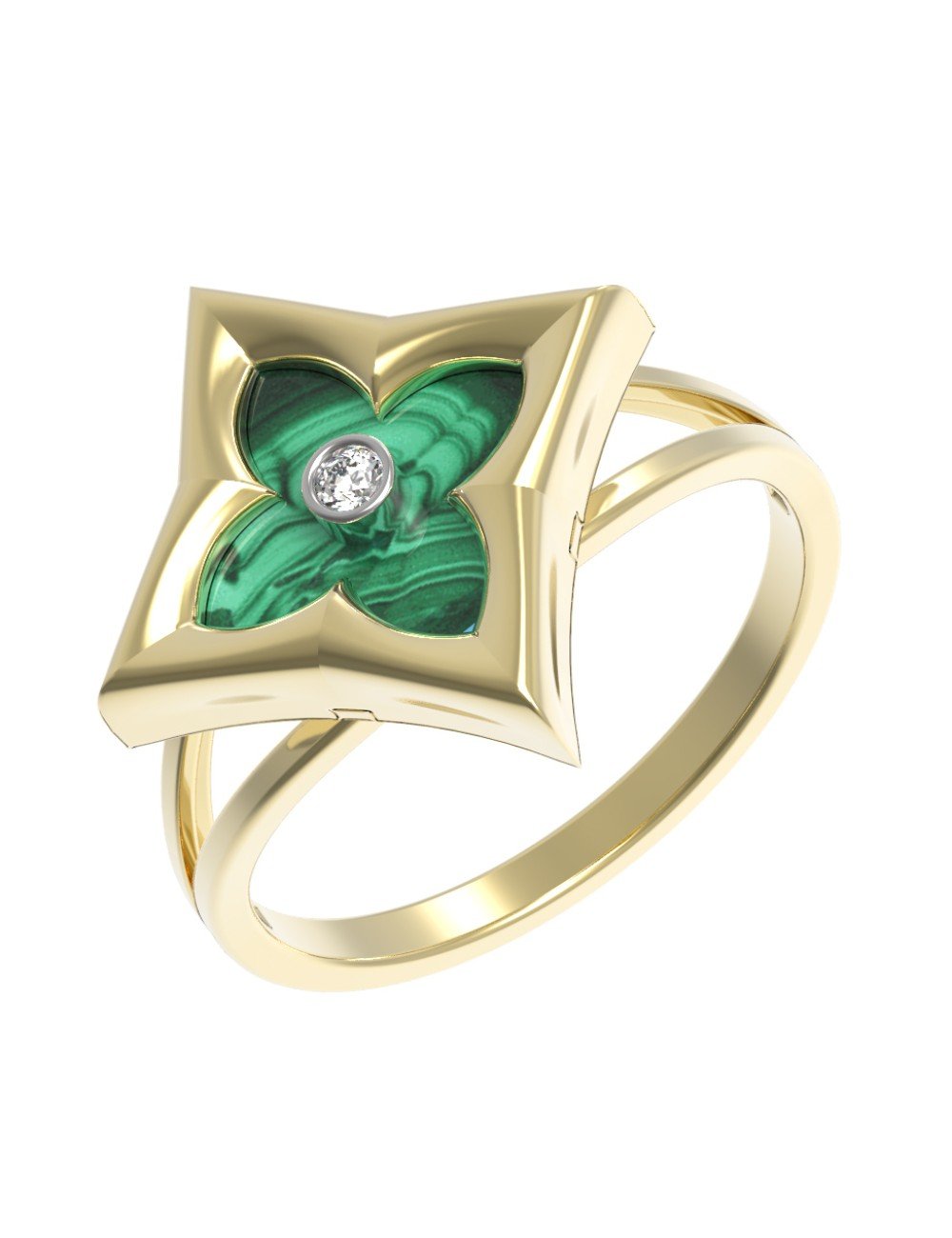 Кольцо из лимонного золота c бриллиантами и малахитом