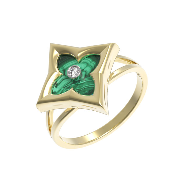 Кольцо из лимонного золота 585 пробы c бриллиантами и малахитом