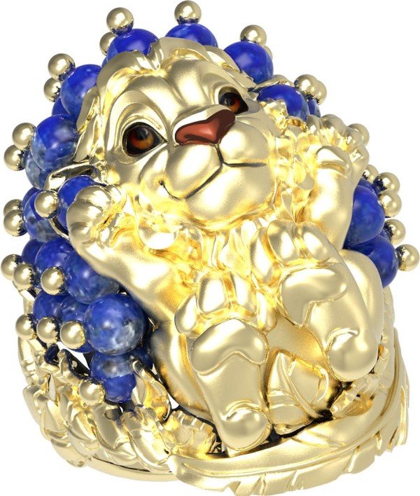 Кольцо из лимонного золота c эмалью и лазуритом