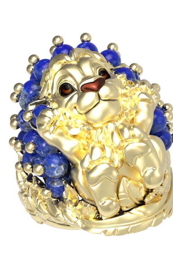 Кольцо из лимонного золота c эмалью и лазуритом