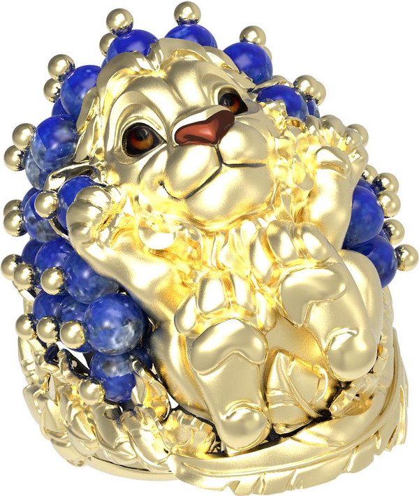 Кольцо из лимонного золота 585 пробы c эмалью и лазуритом