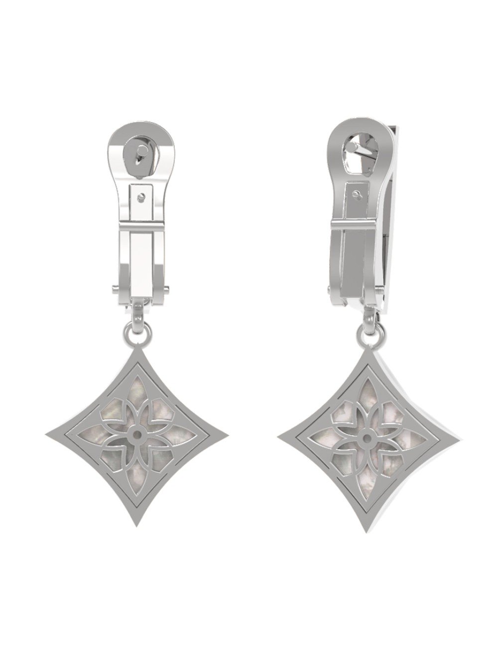 Серьги из белого золота c бриллиантами и перламутром