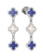 Серьги из белого золота c бриллиантами, лазуритом и перламутром