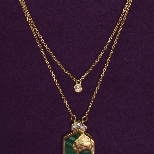 Колье из лимонного золота 585 пробы c бриллиантами и малахитом