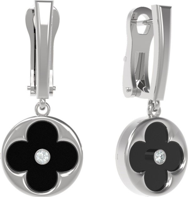 Серьги из белого золота c бриллиантами и ониксом