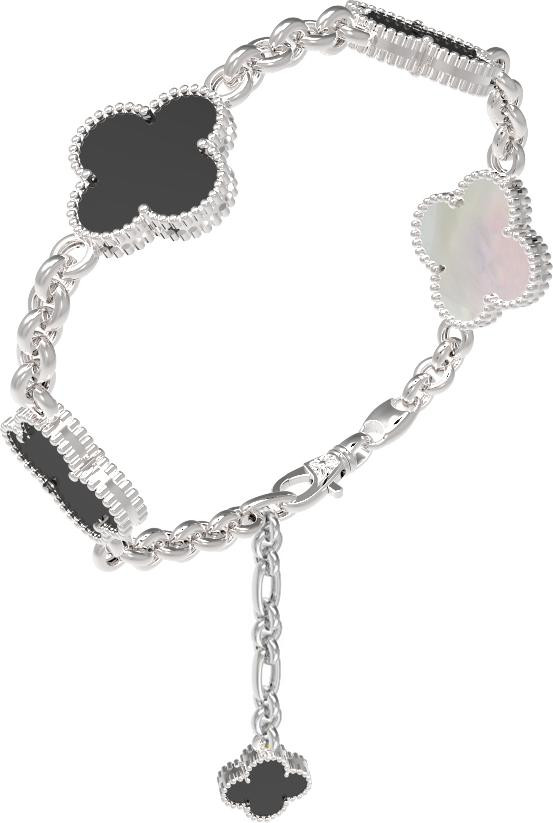 Браслет из белого золота 585 пробы c ониксом и перламутром