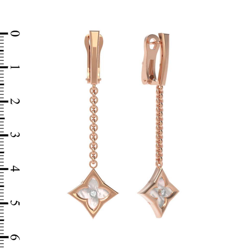 Серьги из красного золота 585 пробы c бриллиантами и перламутром