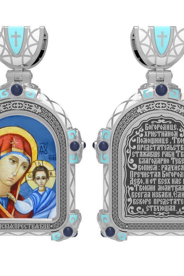 Образок из белого золота c эмалью, иконописью и темперой