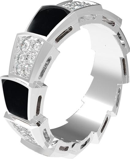 Кольцо из белого золота 585 пробы c бриллиантами и ониксом