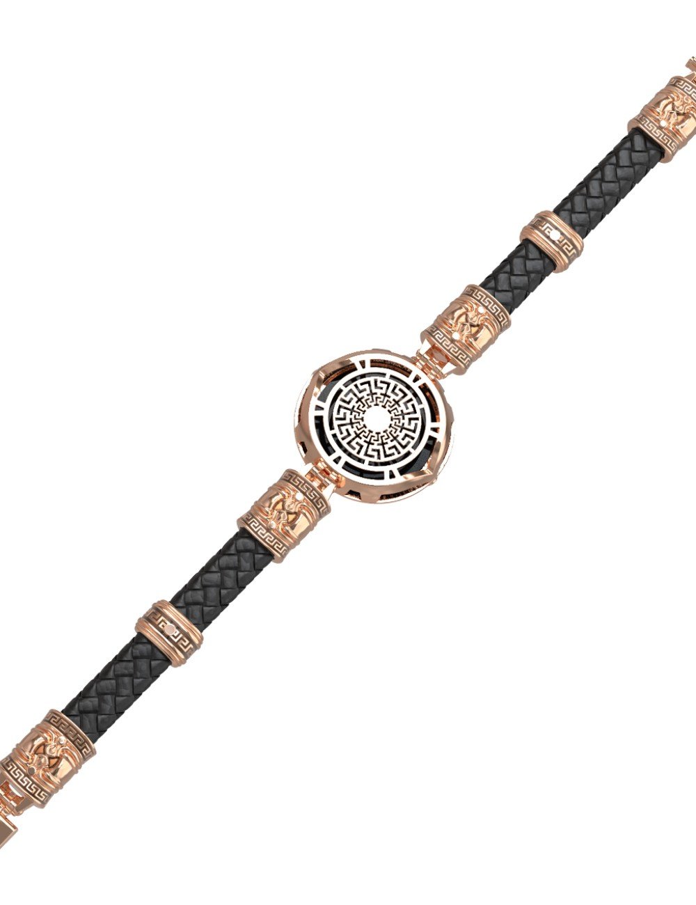 Браслет из золота c эмалью, шнурком, ониксом и рубином