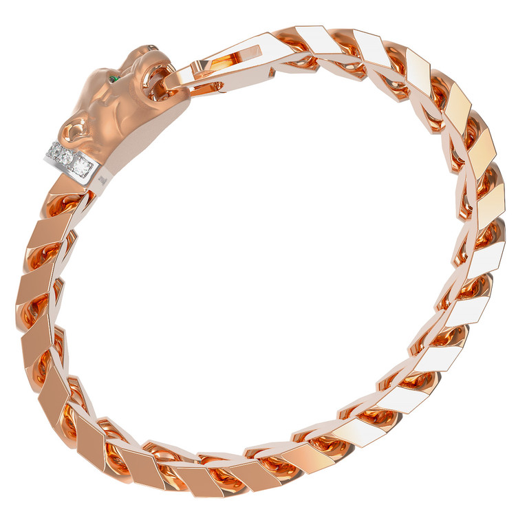 Браслет из красного золота 585 пробы c бриллиантами и изумрудом