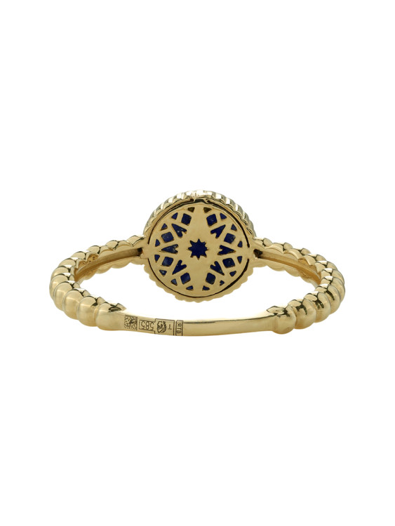 Кольцо из лимонного золота 585 пробы c бриллиантами и лазуритом