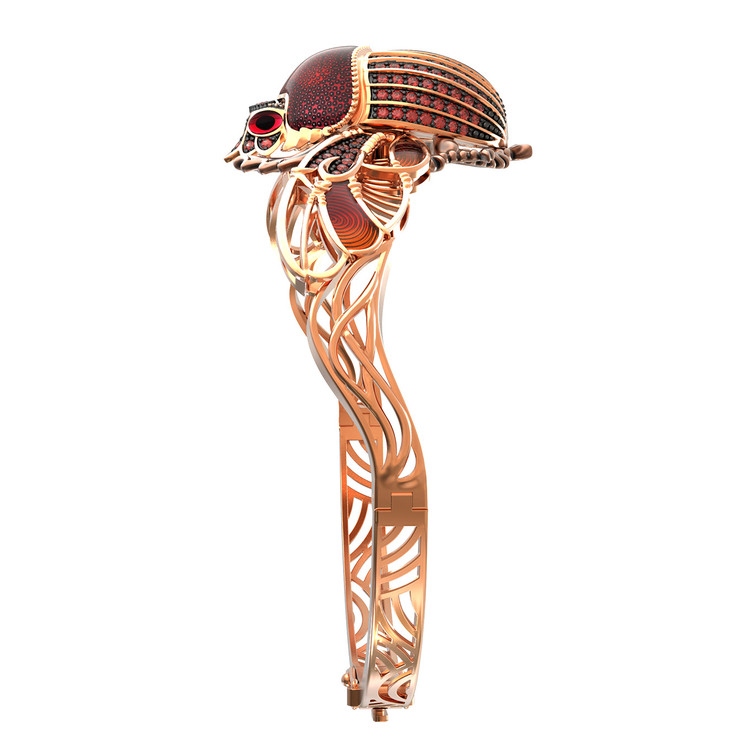 Браслет из красного золота 585 пробы c эмалью, фианитом, гранатом и эмалью