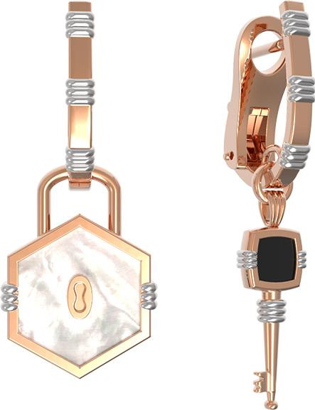 Серьги из красного золота 585 пробы c ониксом и перламутром