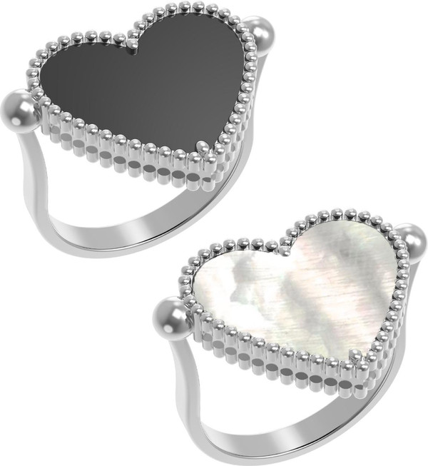 Кольцо из белого золота 585 пробы c ониксом и перламутром