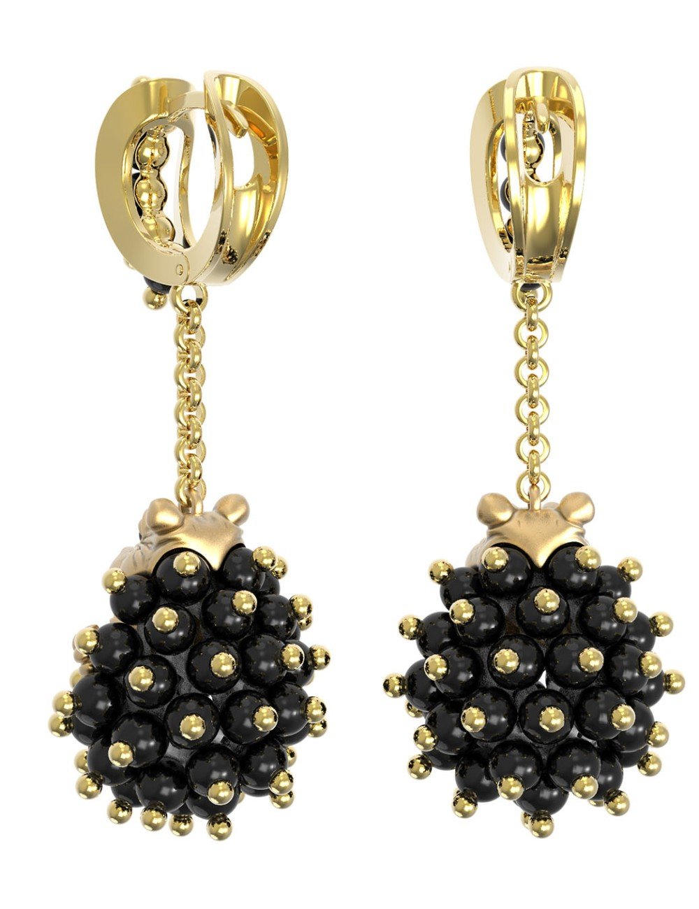 Серьги из лимонного золота c эмалью и ониксом