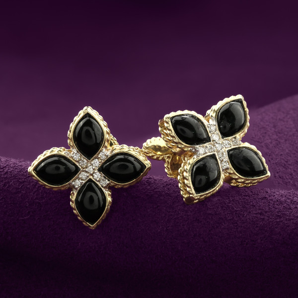 Серьги из лимонного золота 585 пробы c бриллиантами и ониксом