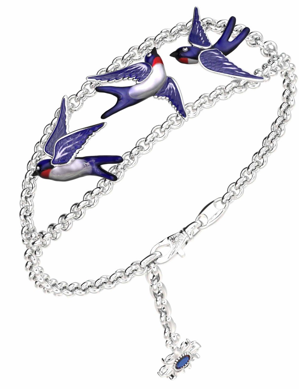 Браслет из белого золота c эмалью и сапфиром