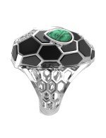 Кольцо из белого золота c бриллиантами, рубином, ониксом, малахитом и перламутром