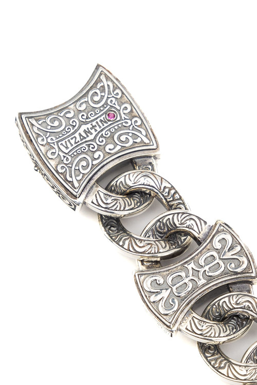 Браслет из серебра 925 пробы и золота 750 пробы c рубином