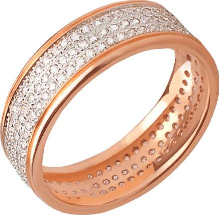 Кольцо обр. сложное из красного золота 585 пробы c фианитом