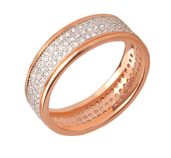 Кольцо обр. сложное из красного золота 585 пробы c фианитом