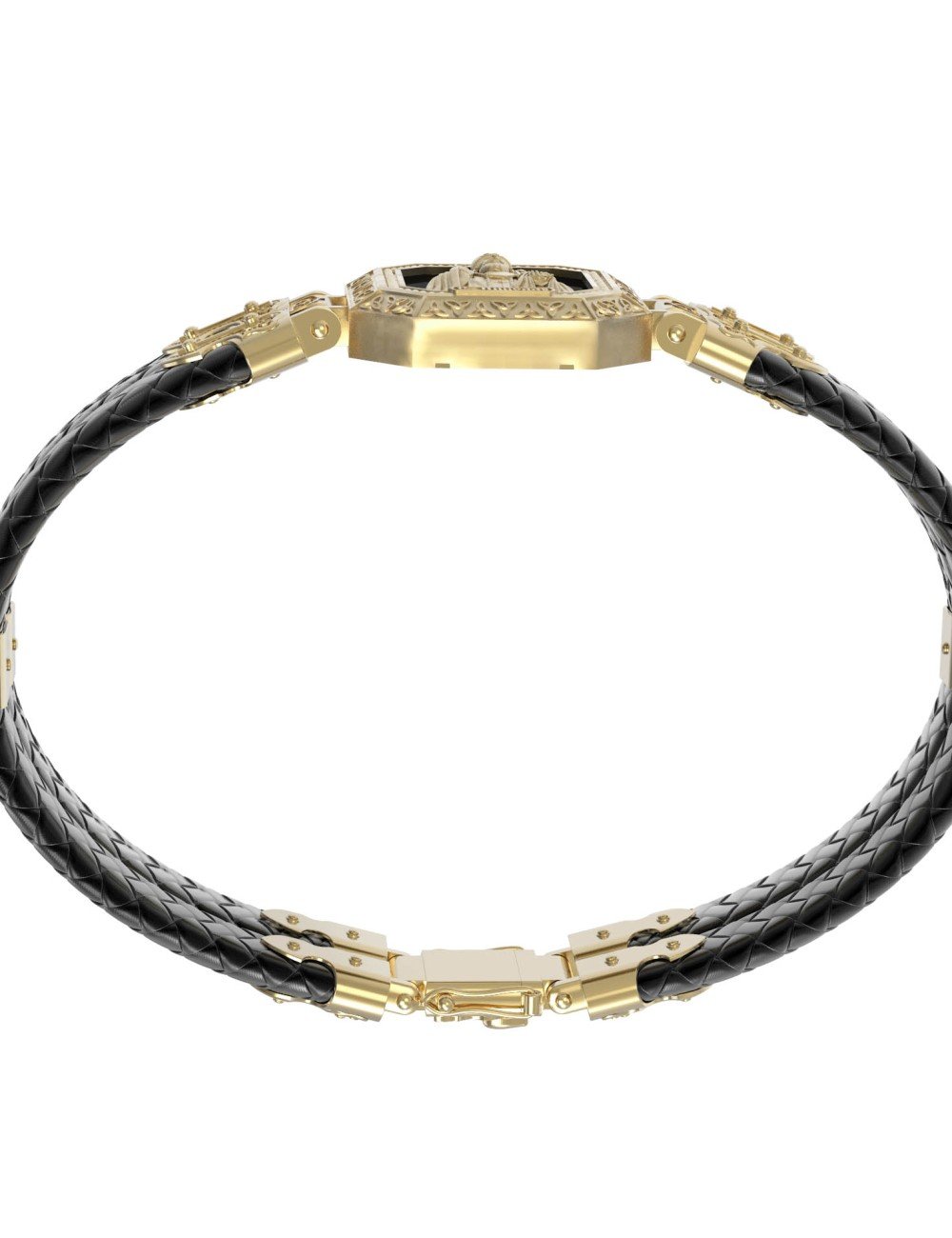 Браслет из лимонного золота c шнурком и ониксом