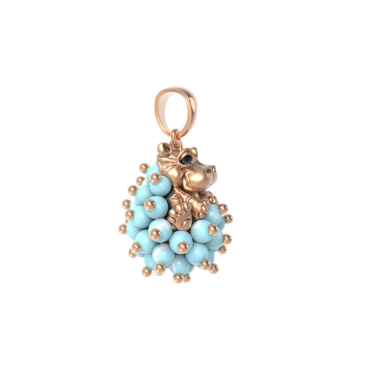 Подвеска из красного золота 585 пробы c эмалью и бирюзой