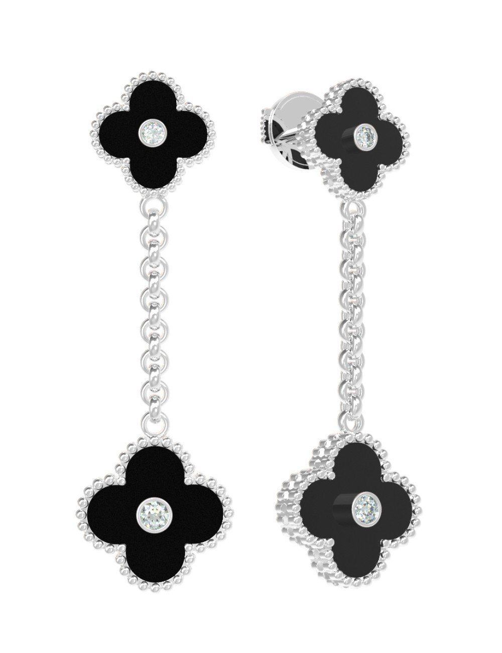 Серьги из белого золота c бриллиантами и ониксом