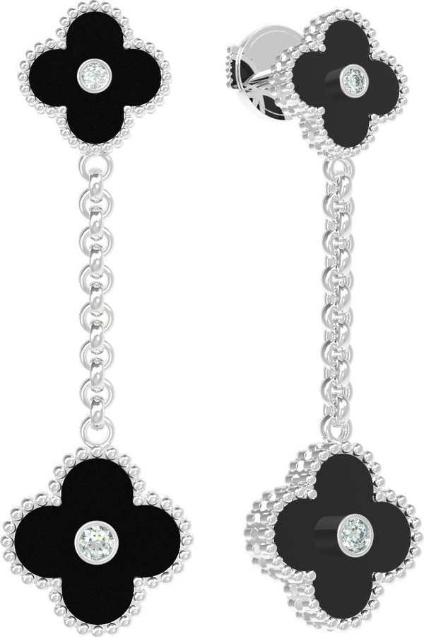 Серьги из белого золота 585 пробы c бриллиантами и ониксом