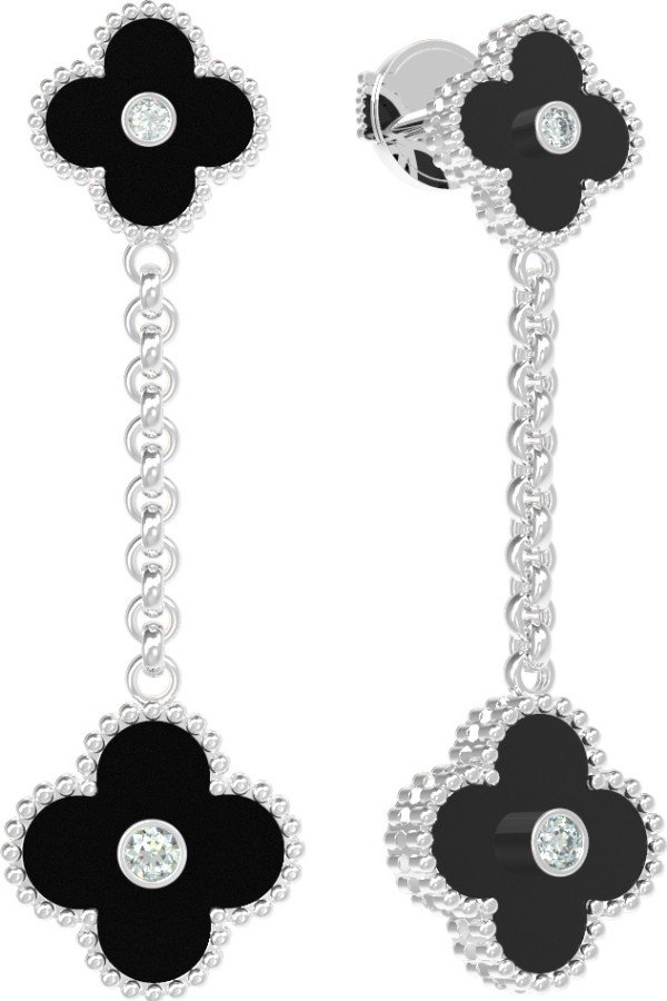 Серьги из белого золота c бриллиантами и ониксом