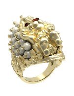 Кольцо из лимонного золота c эмалью и жемчугом