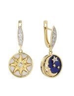 Серьги из лимонного золота c бриллиантами, лазуритом и перламутром