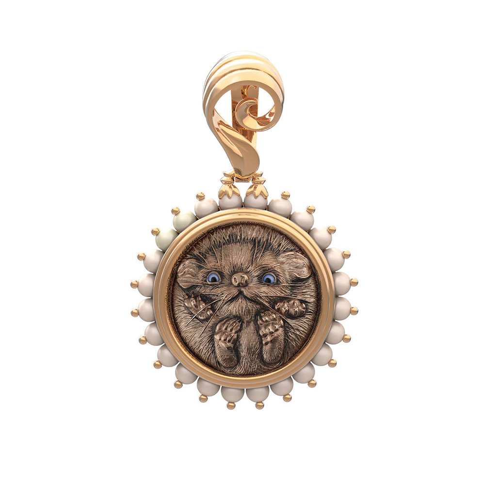 Подвеска из красного золота 585 пробы c эмалью и жемчугом