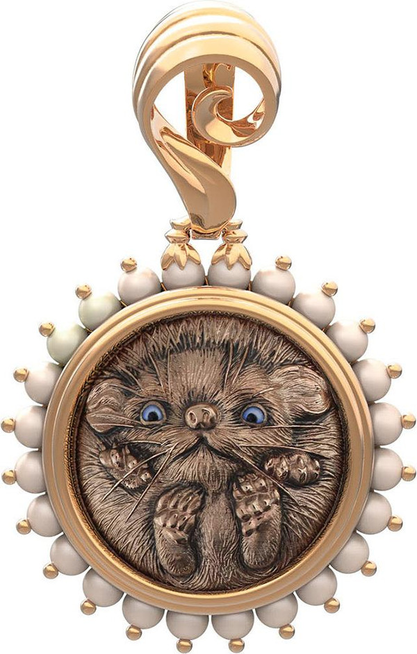 Подвеска из красного золота 585 пробы c эмалью и жемчугом