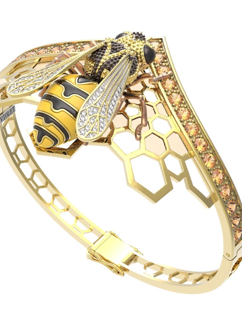 Браслет из лимонного золота c эмалью, фианитом, цитрином и эмалью