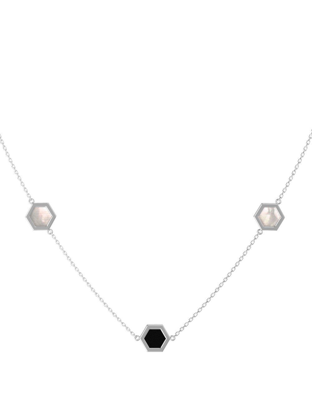 Колье из белого золота c ониксом и перламутром