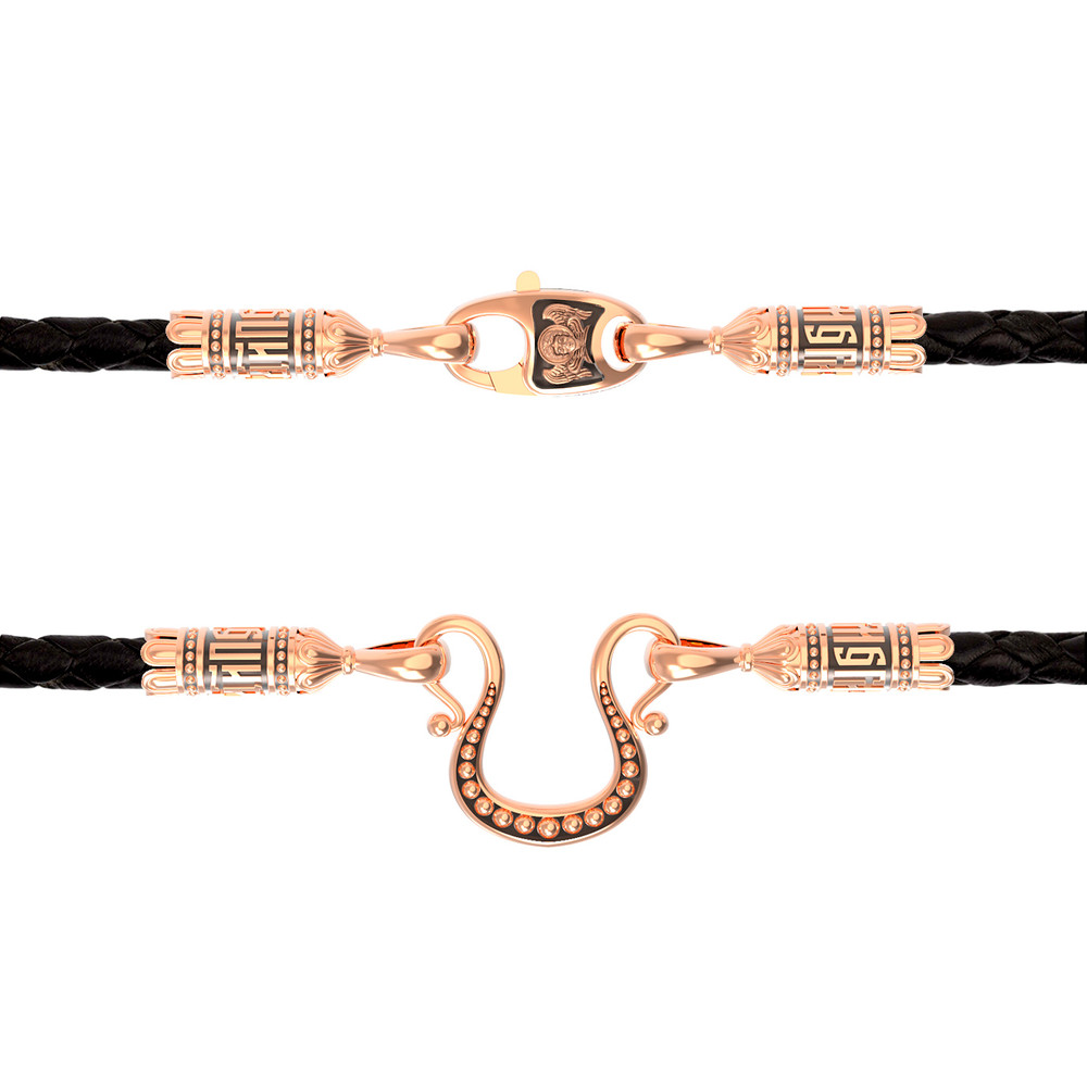 Цепь-шнурок кожа из красного золота 585 пробы c кожаным шнурком