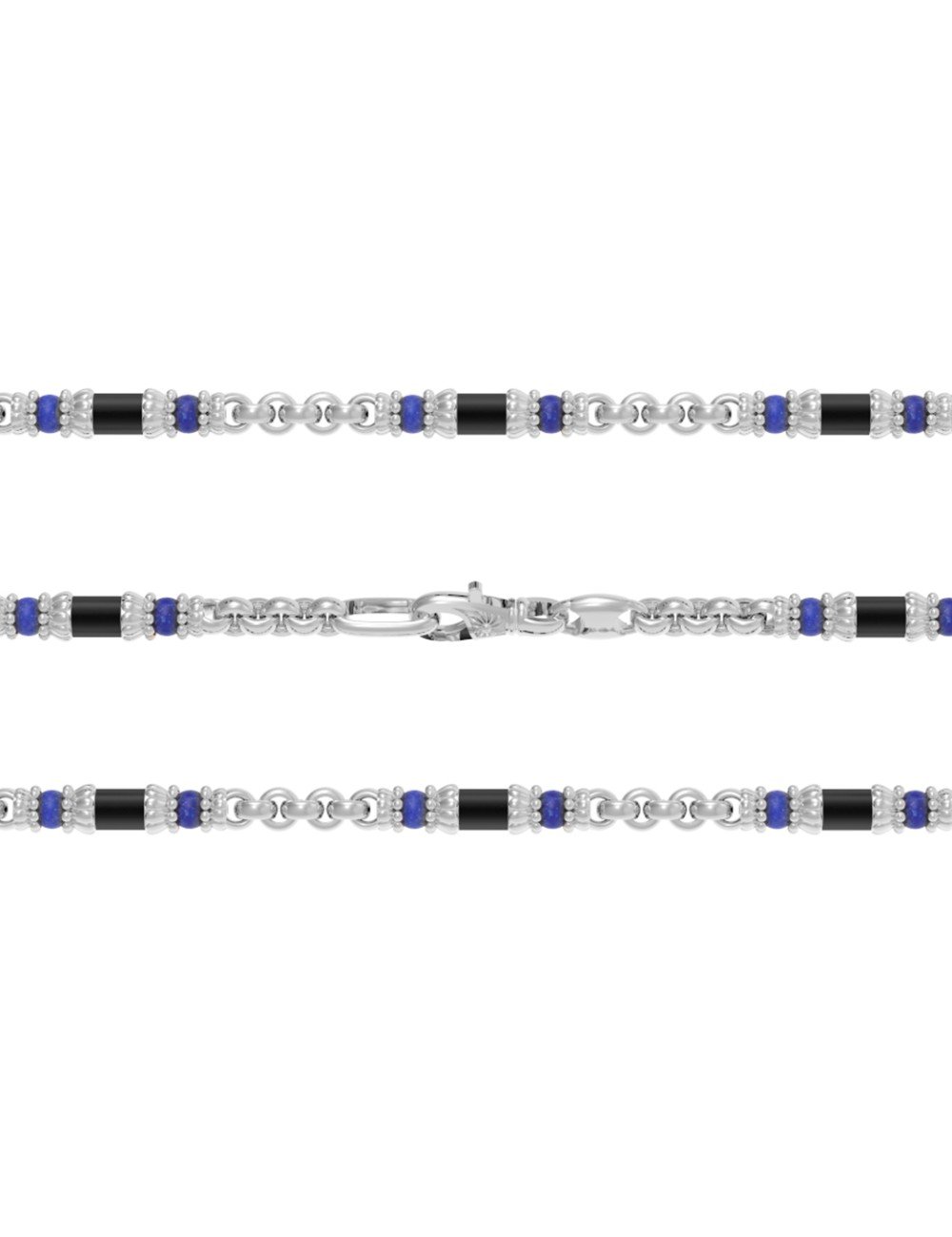 Цепь из белого золота c ониксом и лазуритом