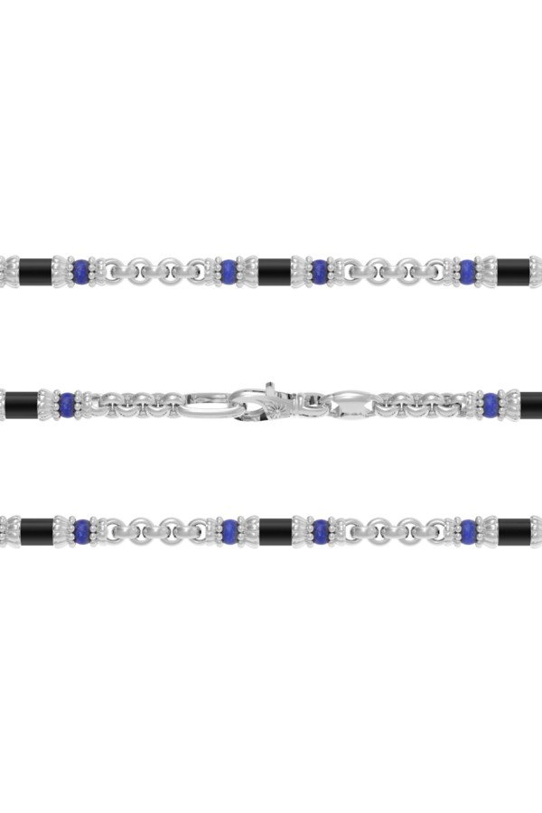 Цепь из белого золота c ониксом и лазуритом