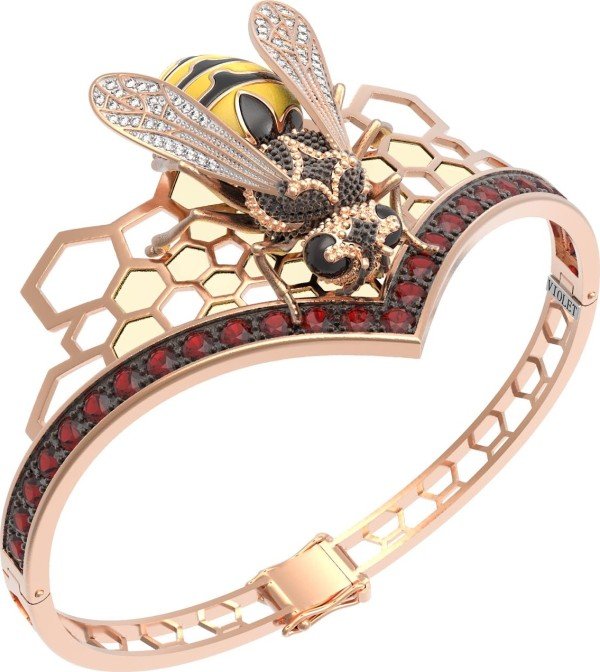 Браслет из золота c эмалью, фианитом, гранатом и эмалью