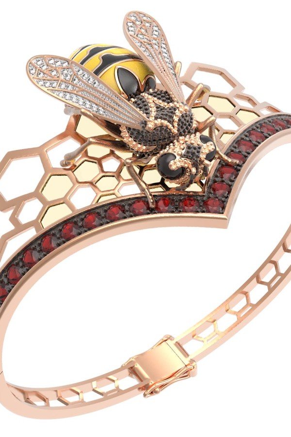 Браслет из золота c эмалью, фианитом, гранатом и эмалью